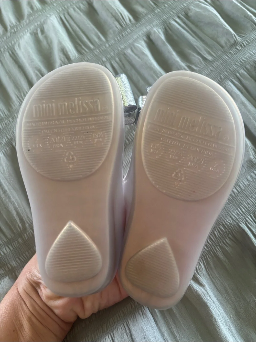 Mini Melissa Pearlescent Jelly Mary Jane Toddler Shoes w Metallic Silver Bow 7